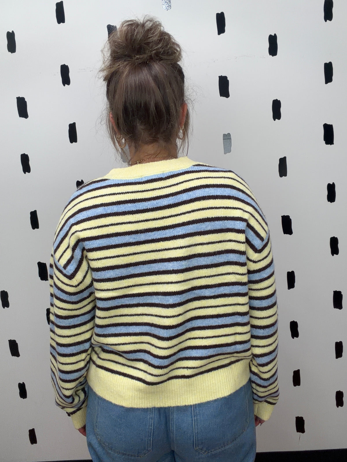 Butter Yellow Striped Crew Neck Sweater