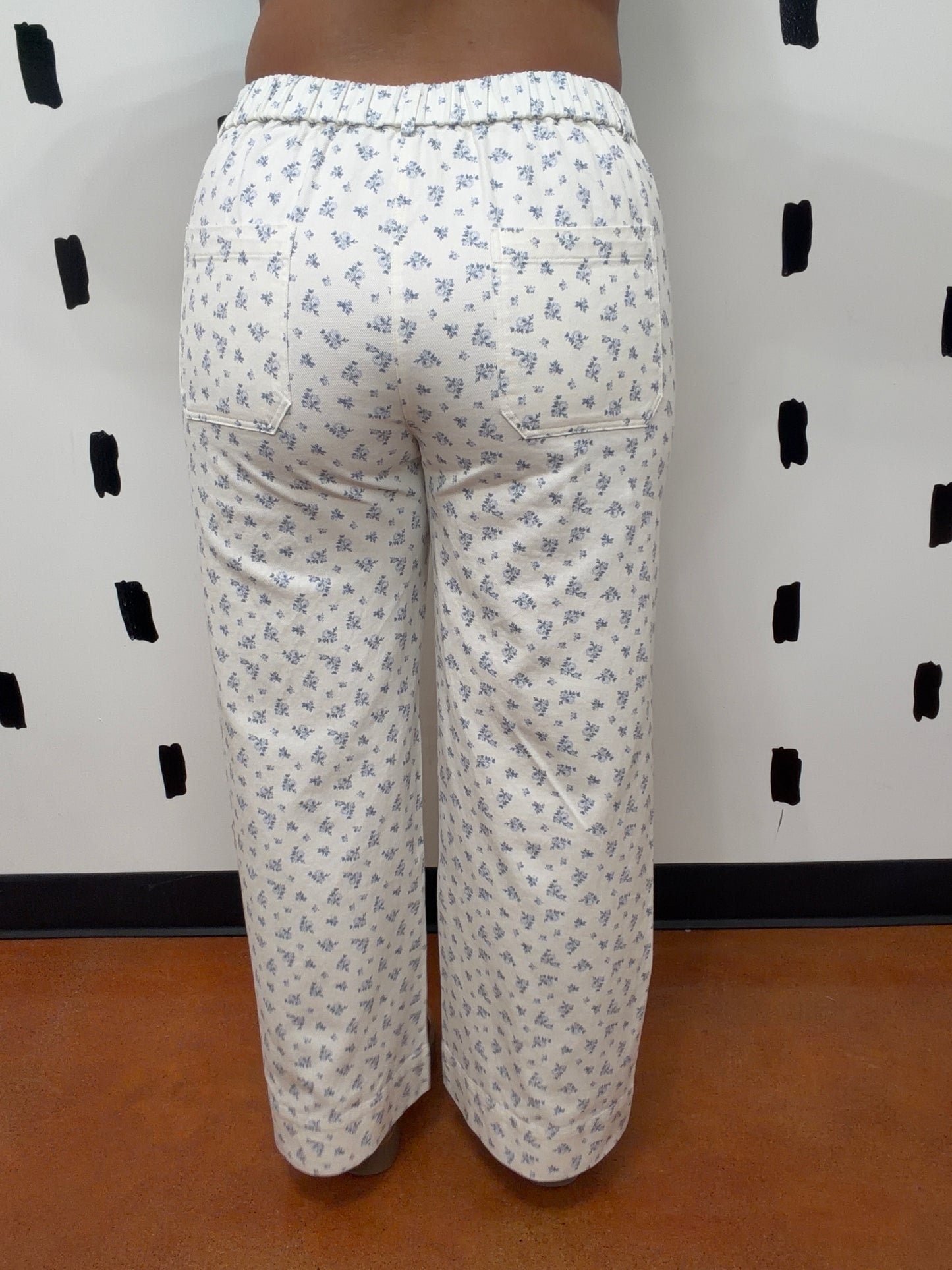 Blue Ditsy Floral Wide Leg Pants