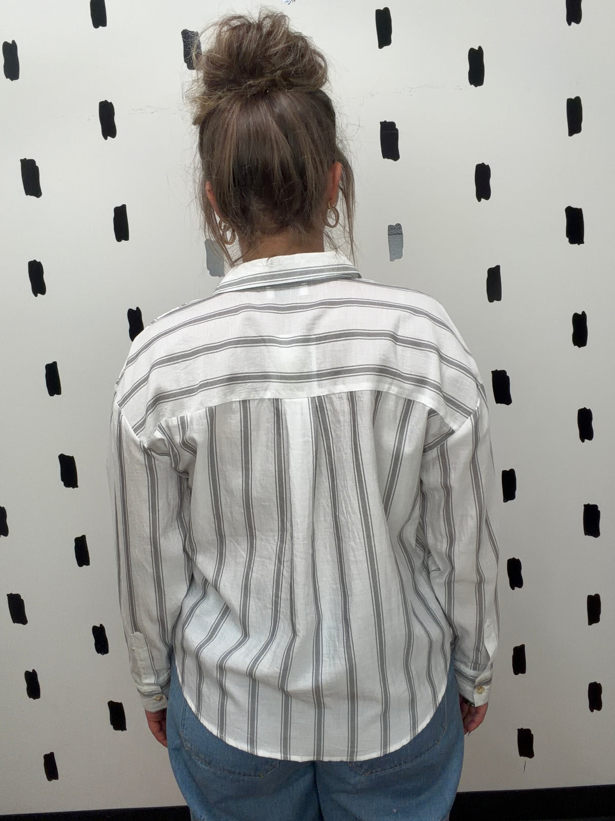 Ivory Striped Button Up Blouse