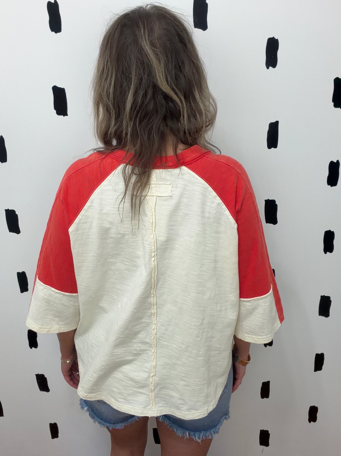 Red/Oat USA Star Patch Top