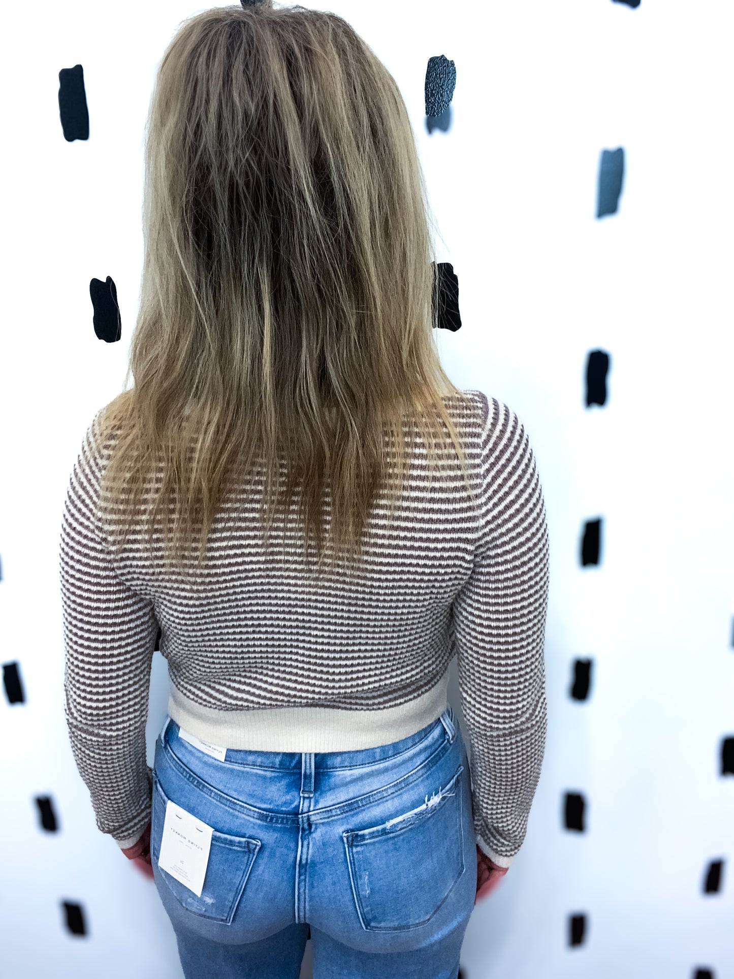 Taupe Stripe Boat Neck Sweater
