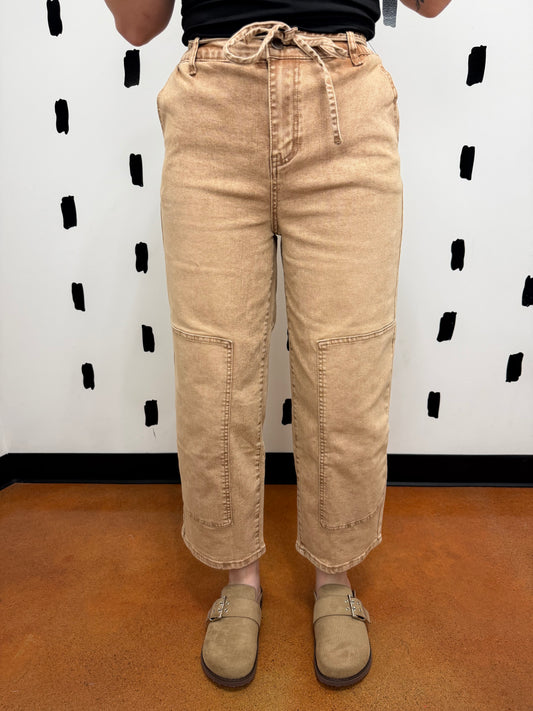 Taupe High Rise Wide Leg Carpenter Pants