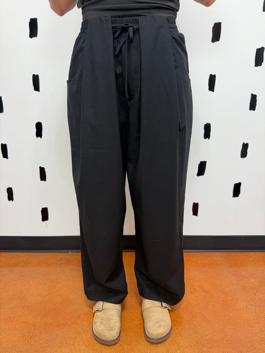 Black High Waist Wide Leg Drawstring Pants