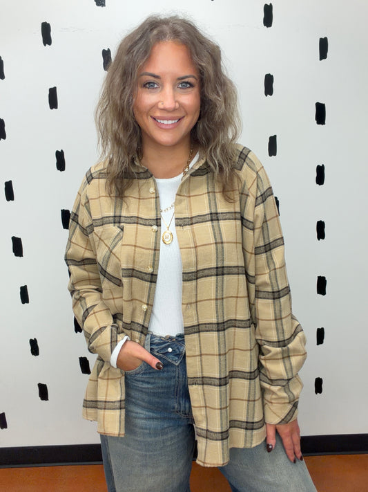 Latte Abri Plaid Flannel Top
