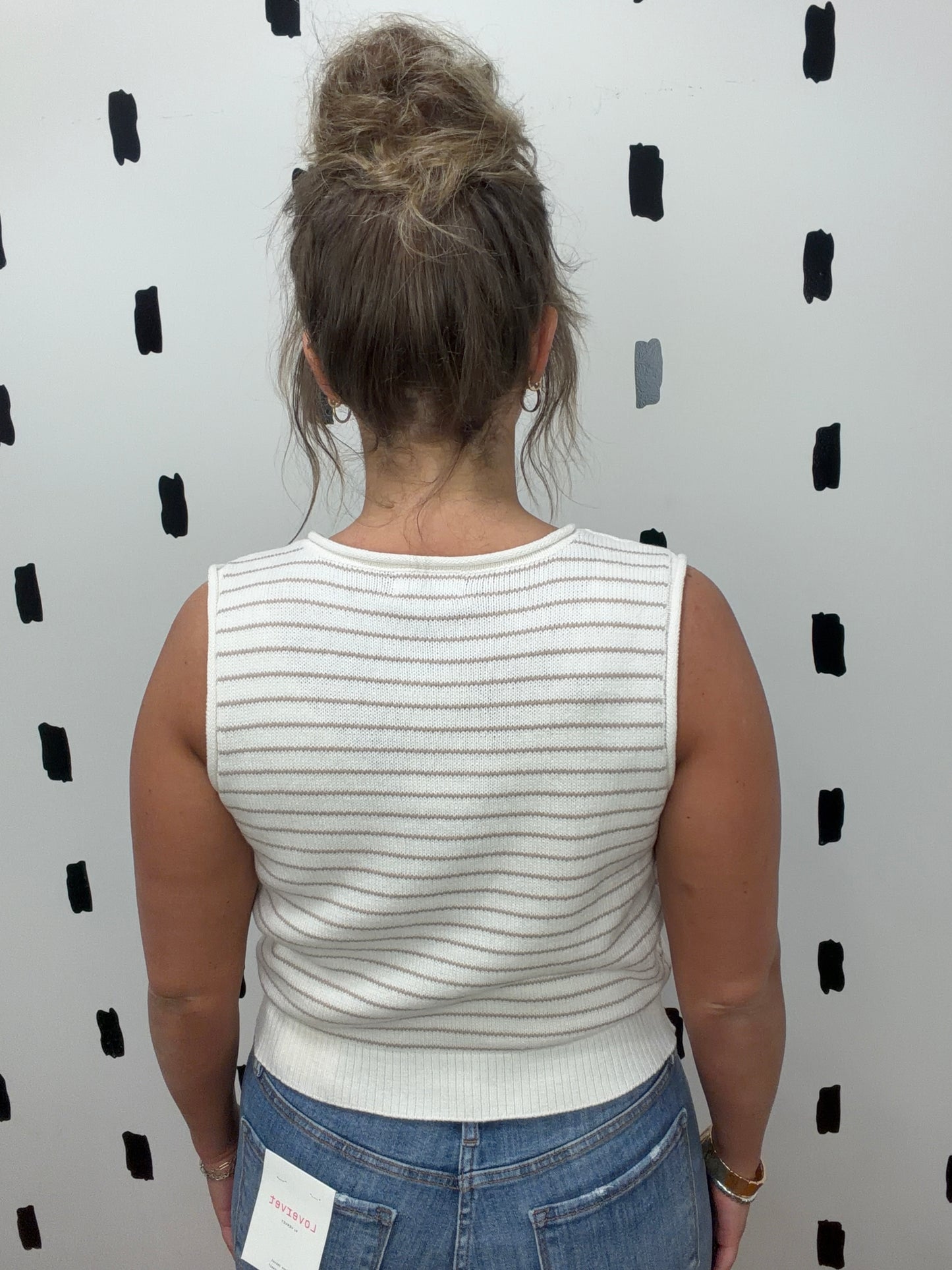 Light Khaki Striped Cardigan Vest