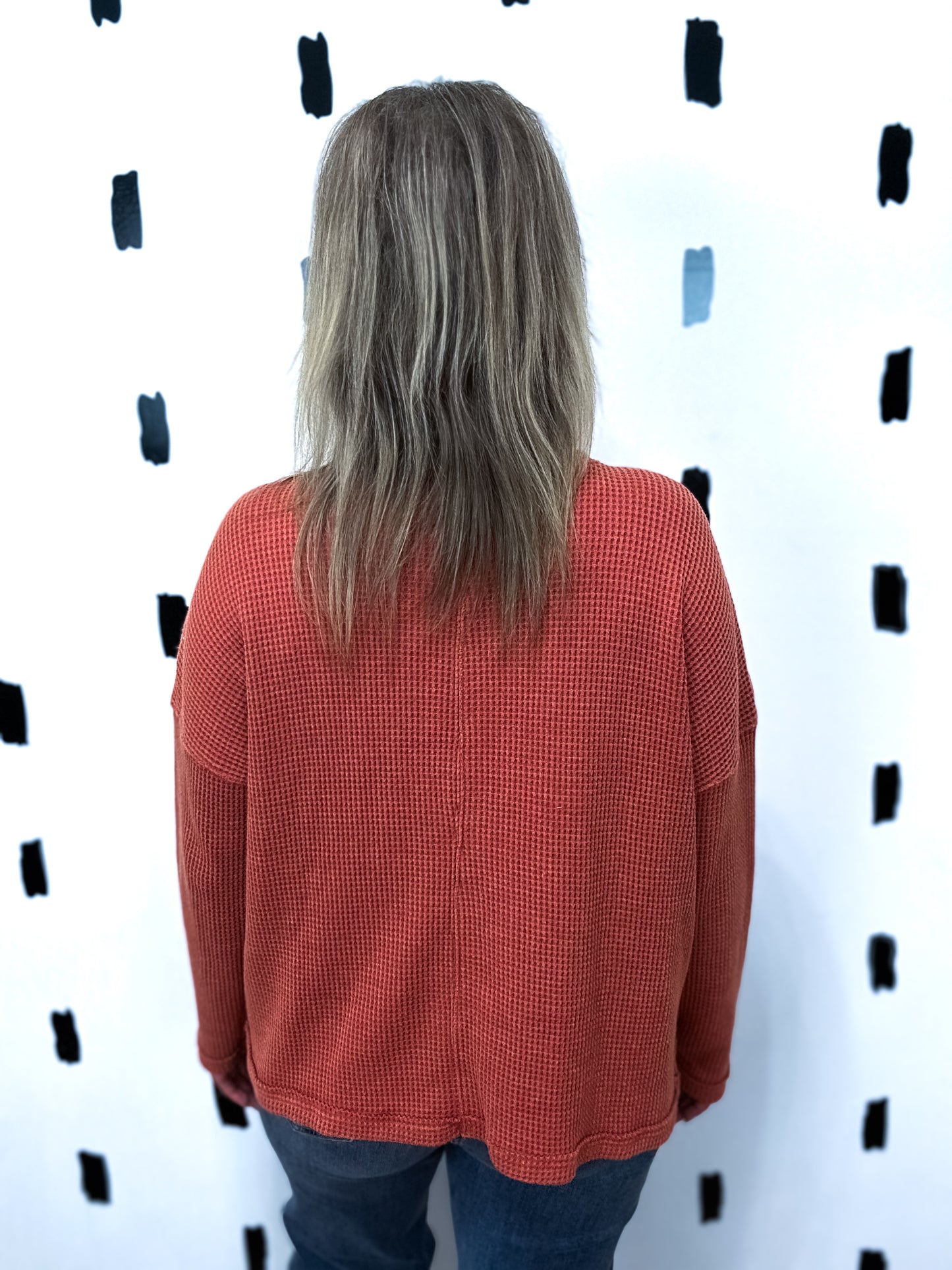 Rust Mineral Waffle Knit Long Sleeve Top
