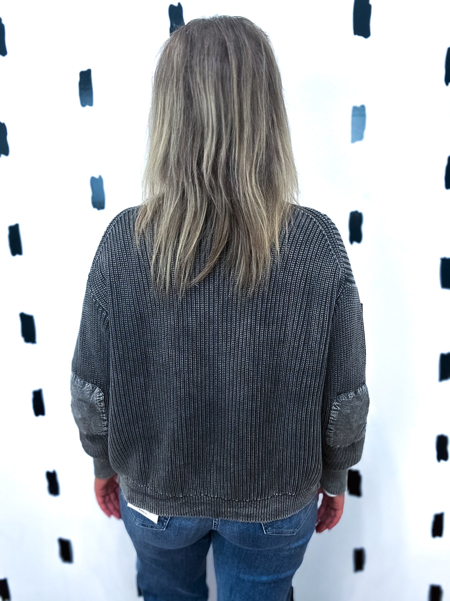 Charcoal Mineral Wash Open Front Cardigan