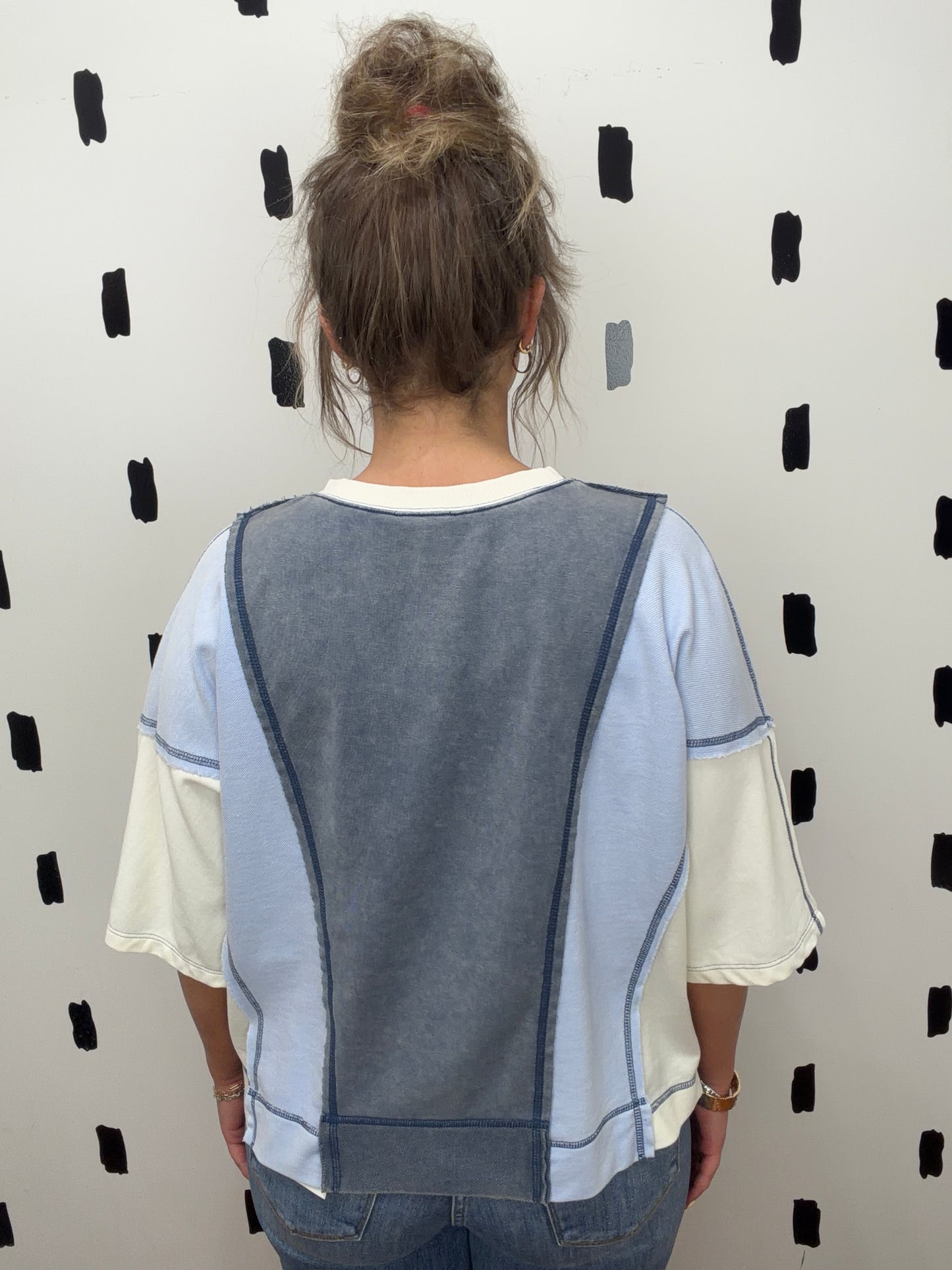 Blue Color Block Short Sleeve Top