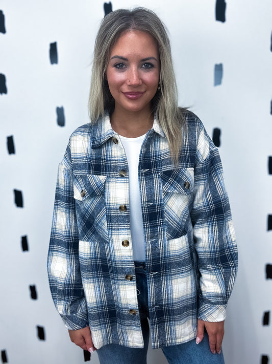 Blue Combo Plaid Shirt Shacket