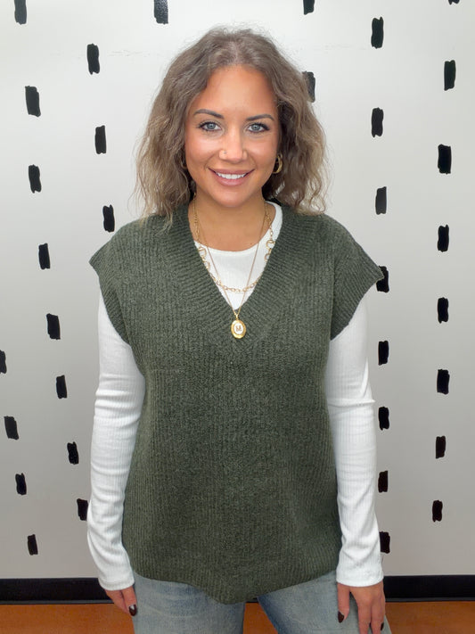 Dk.Olive V-Neck Sweater Vest