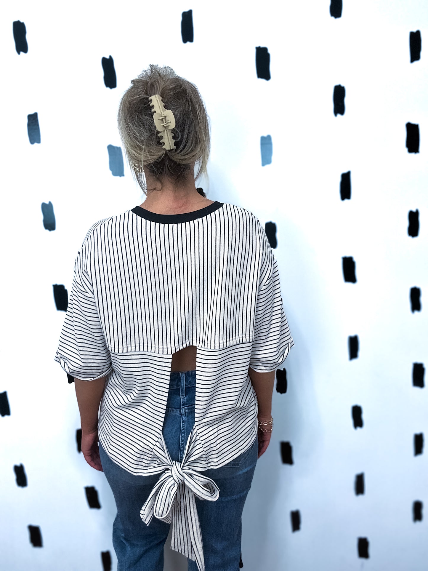 Oatmeal/Black Stripe Knit Top