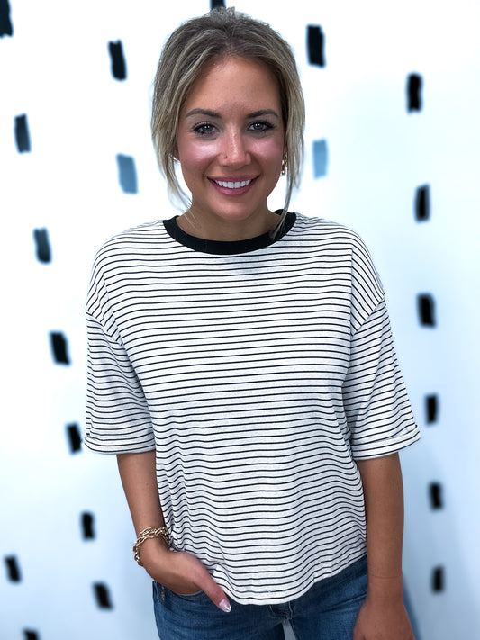 Oatmeal/Black Stripe Knit Top