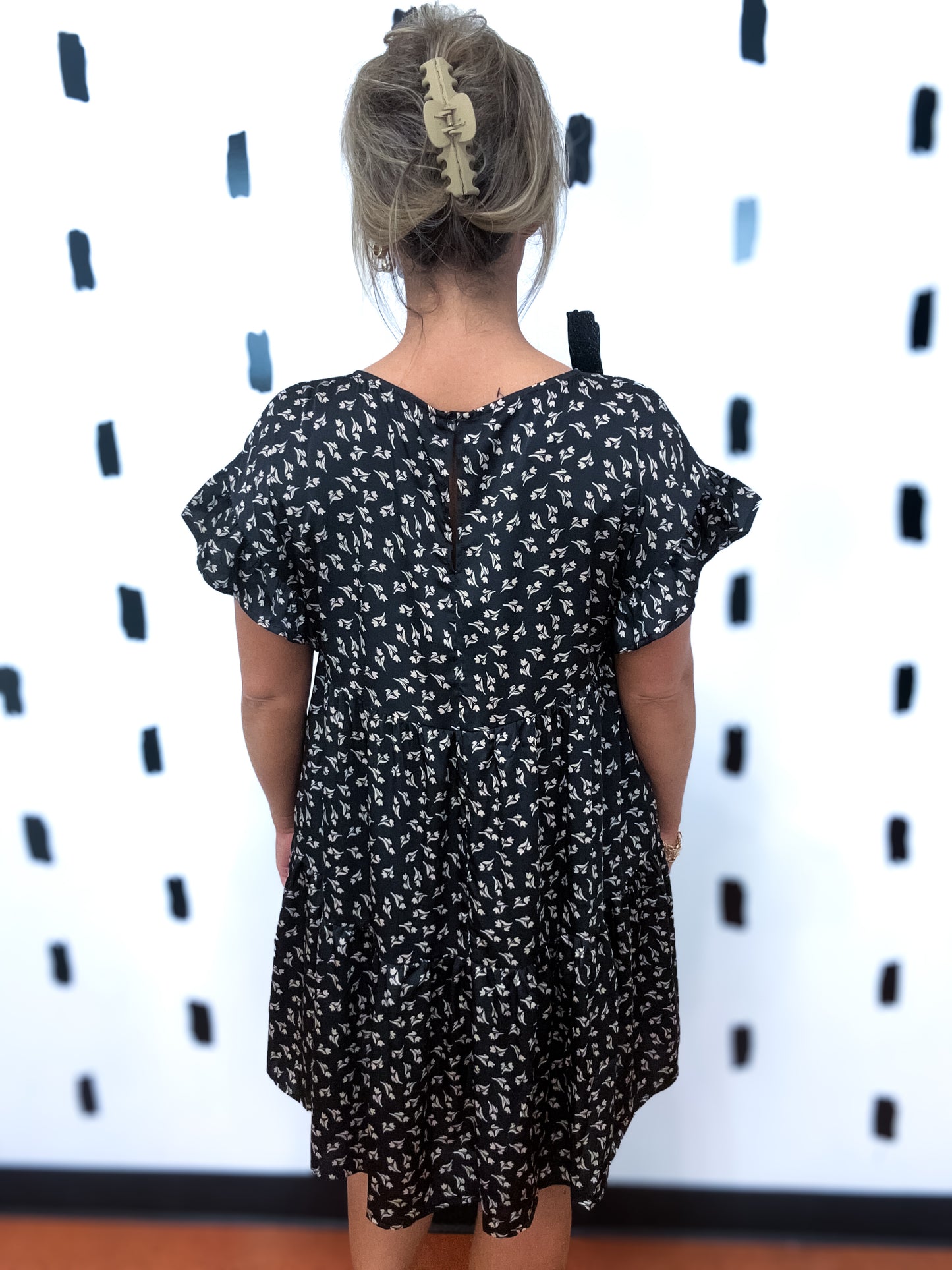 Black Floral Print Babydoll Dress