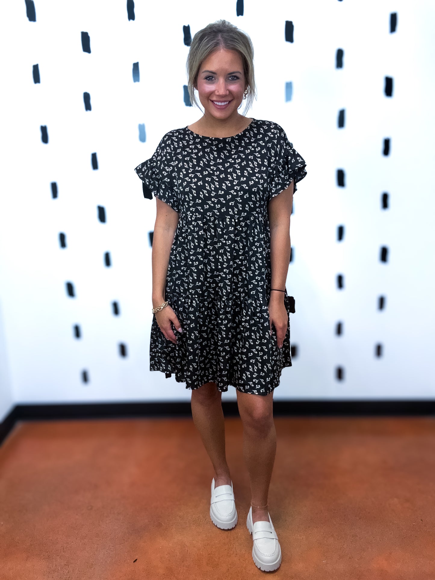 Black Floral Print Babydoll Dress