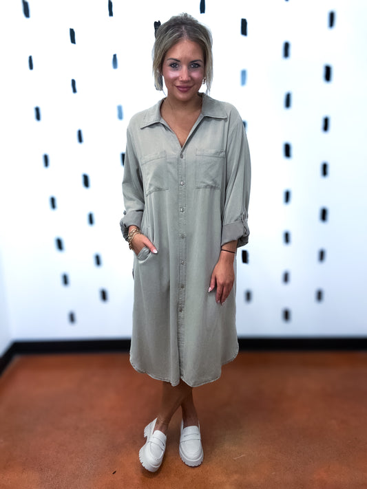Hazelnut Button Down Midi Dress