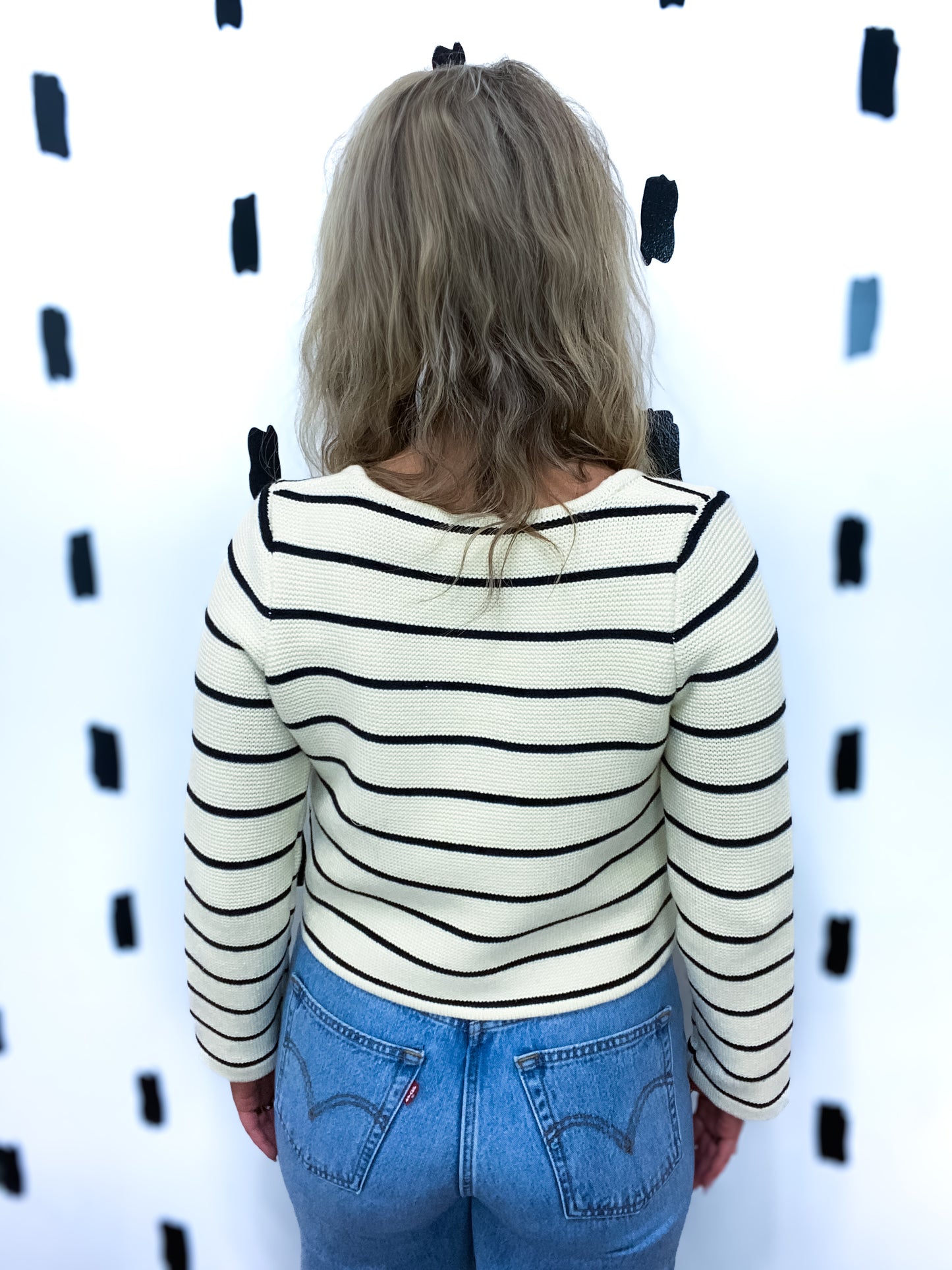 White/Black Striped Tied Front Cardigan