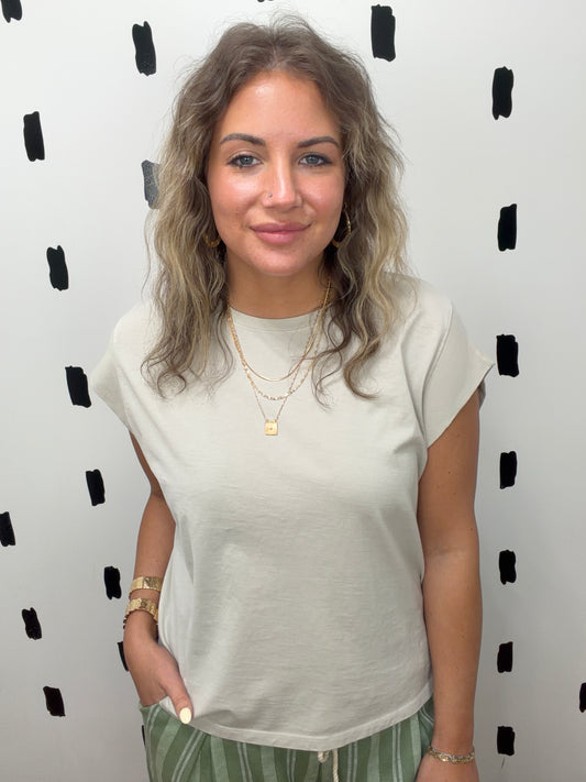 Taupe Sleeveless Round Neck Tee
