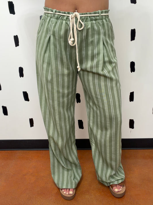 Olive/Sage Striped Wide Leg Pants