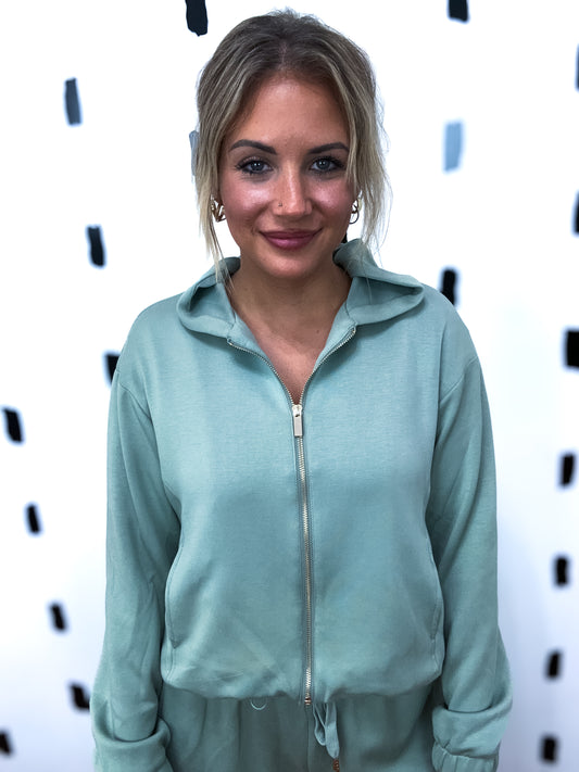 Sage Green Zip Up Hoodie