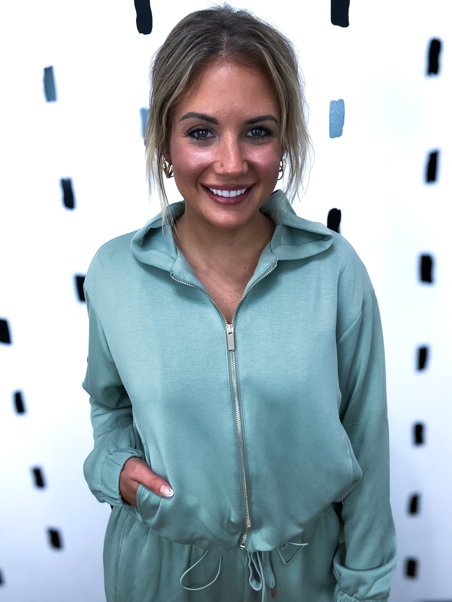 Sage Green Zip Up Hoodie