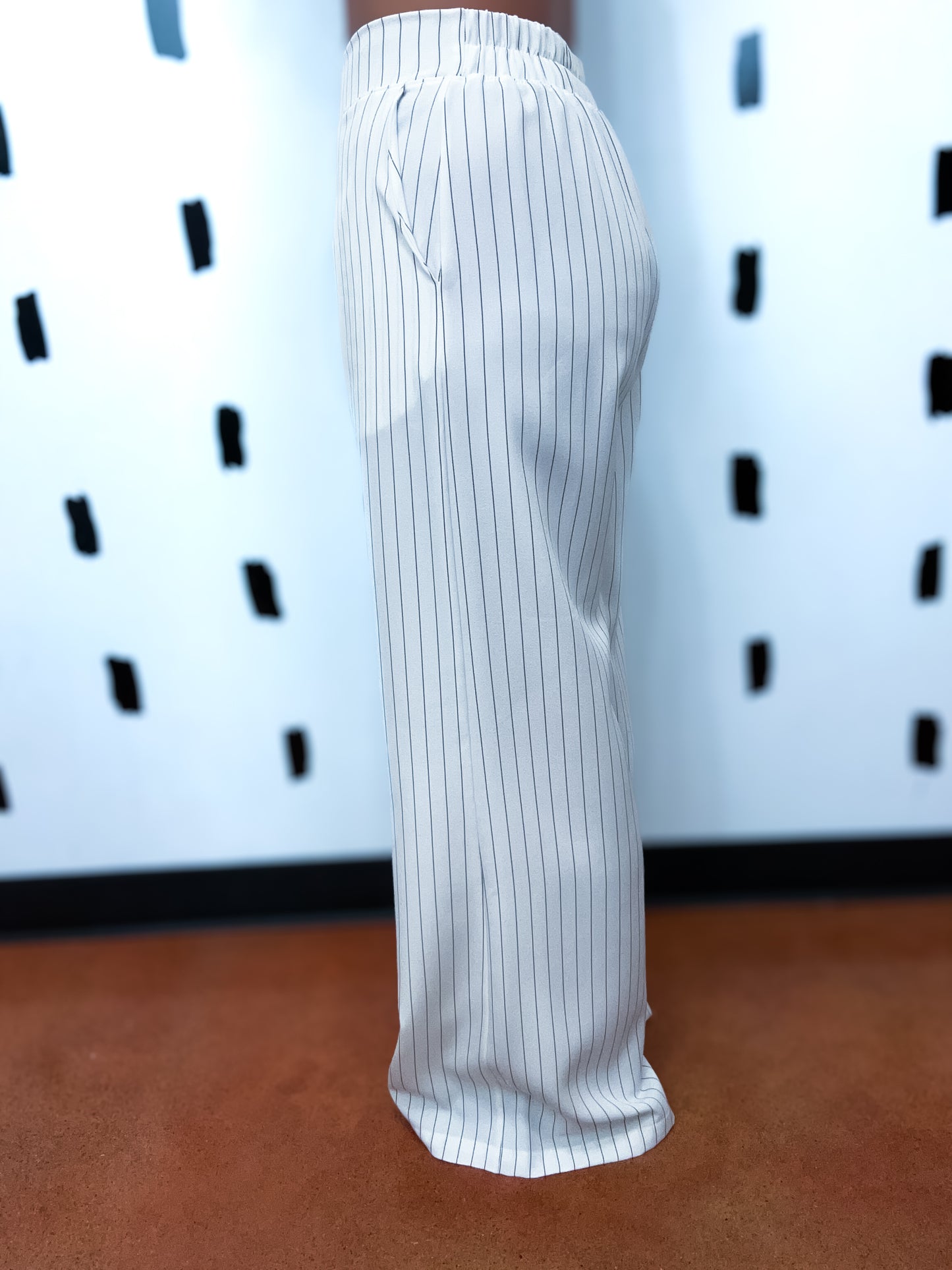 Off White Pinstripe Flowy Pants
