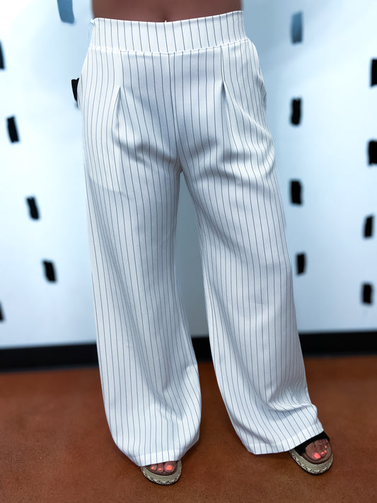 Off White Pinstripe Flowy Pants