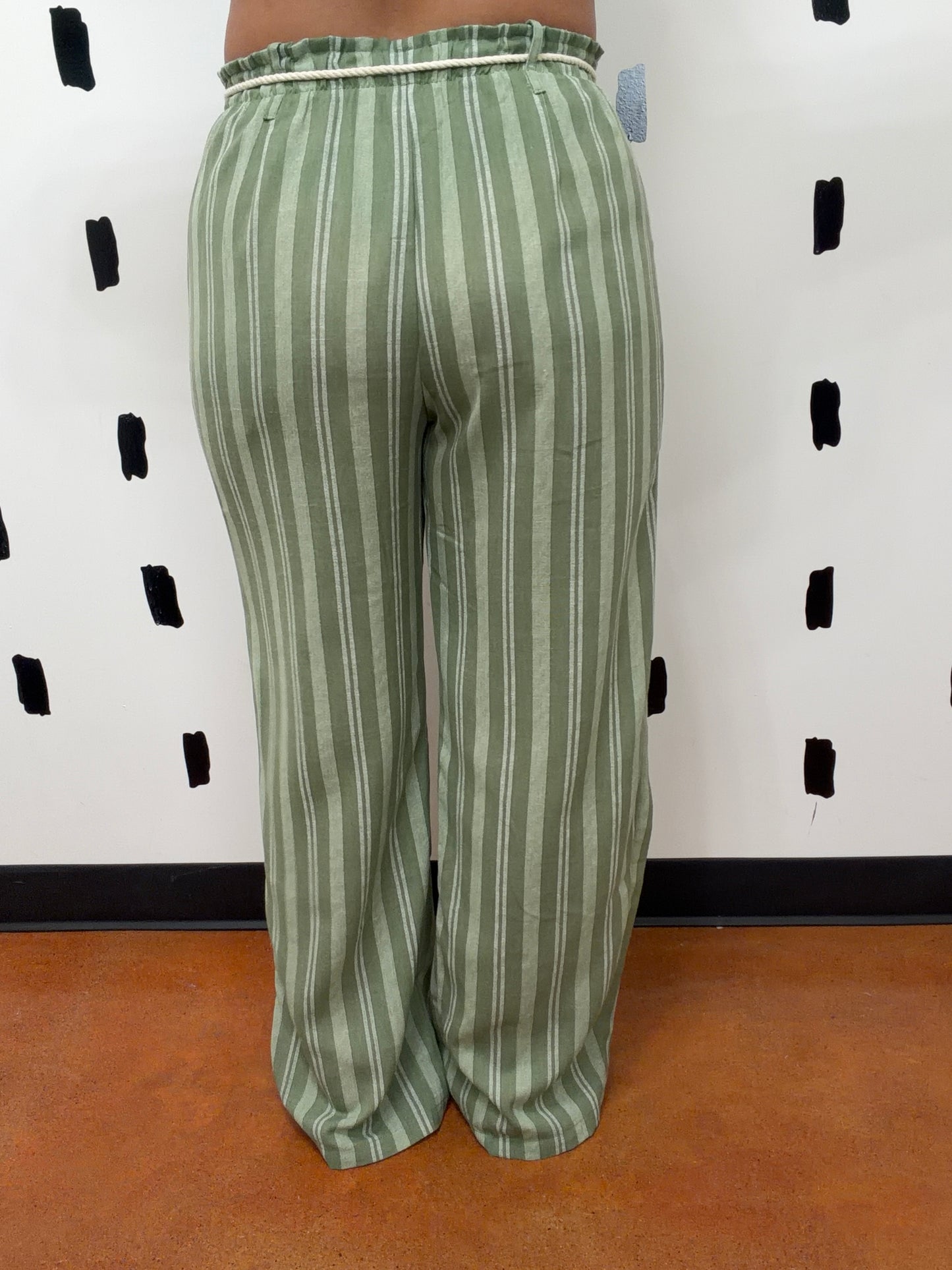Olive/Sage Striped Wide Leg Pants