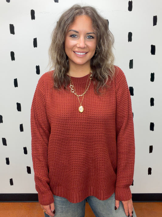 Rust Hi-Low Long Sleeve Sweater
