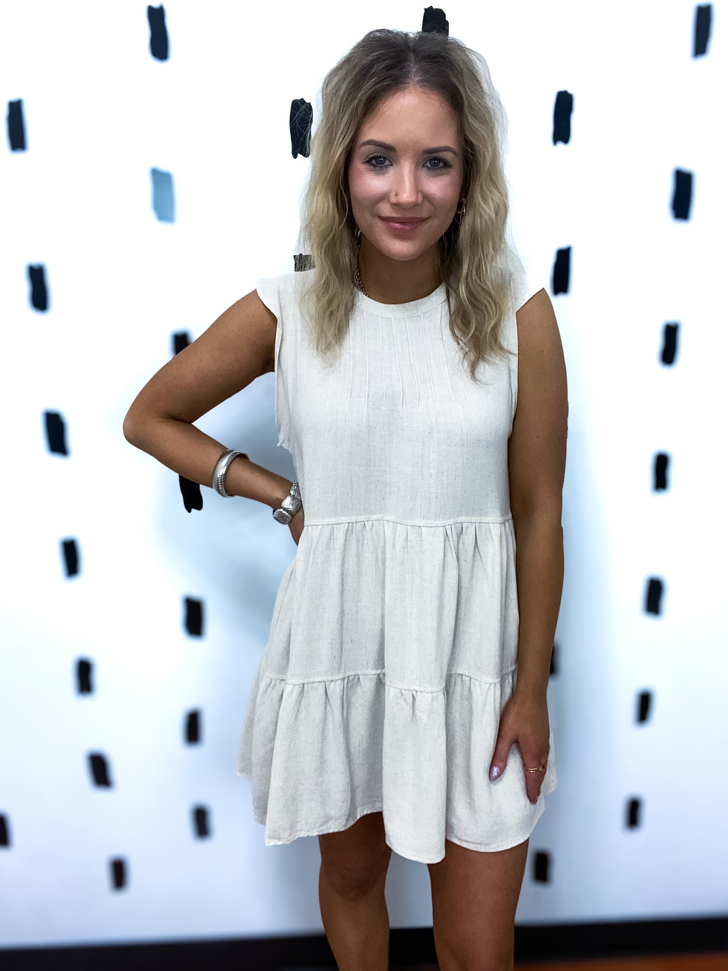 Oatmeal Woven Short Sleeve Dress