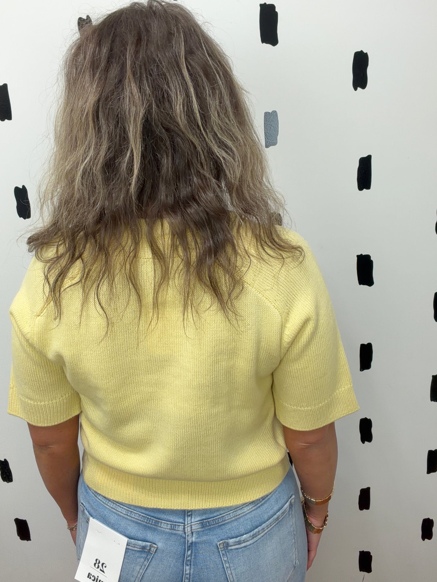 Yellow Graphic Short Sleeve Sweater