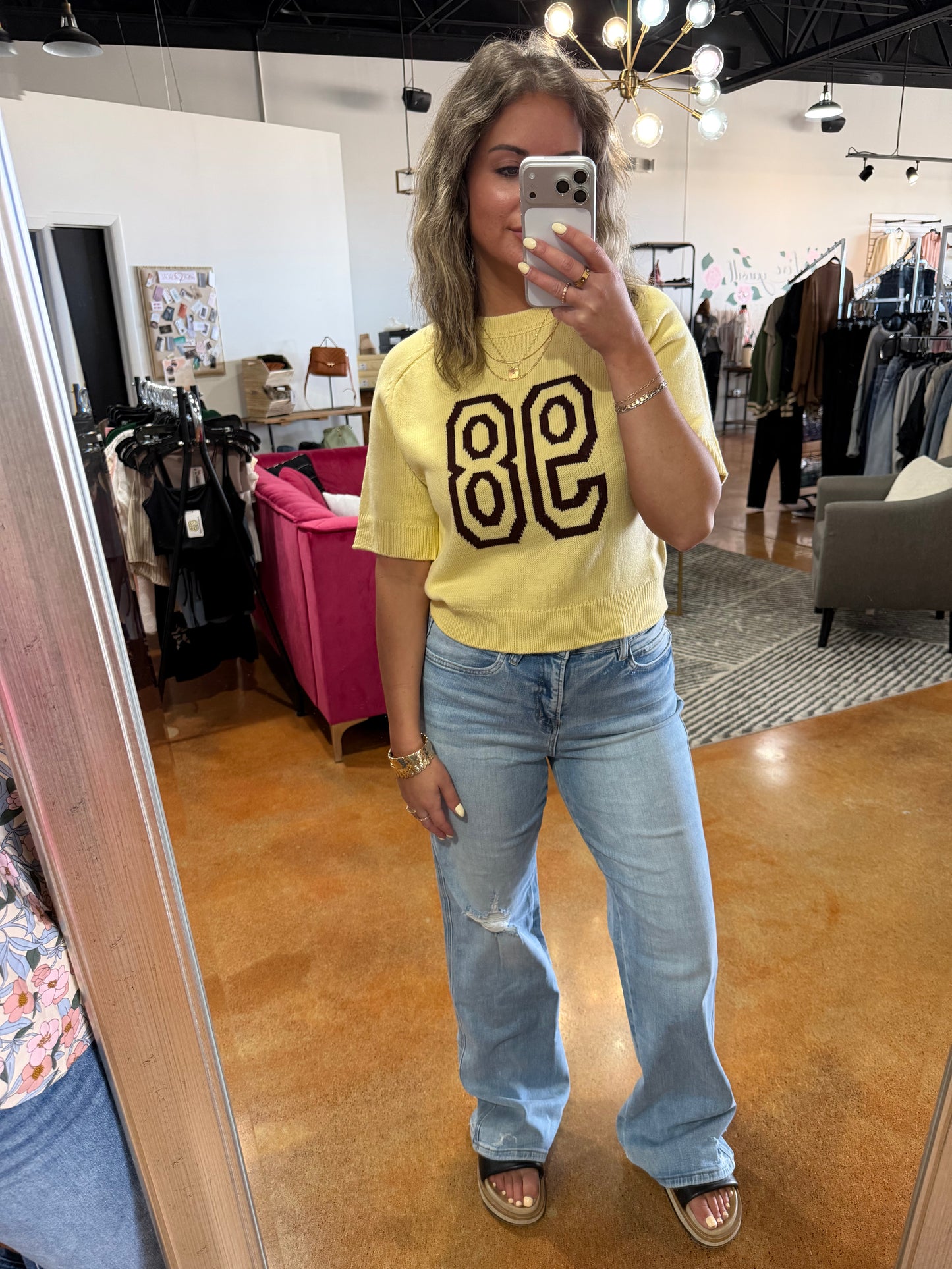 Yellow Graphic Short Sleeve Sweater