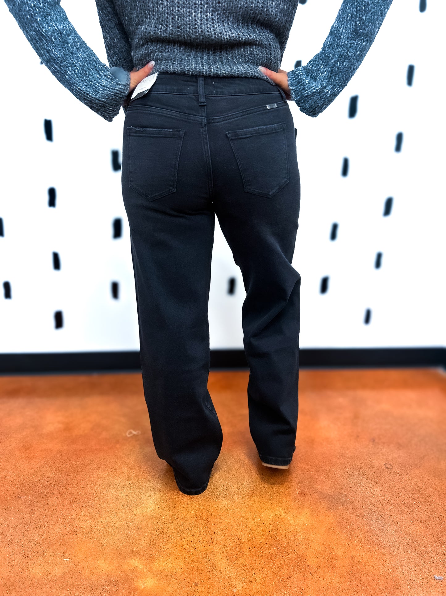 Black High Rise Wide Leg Denim Jeans