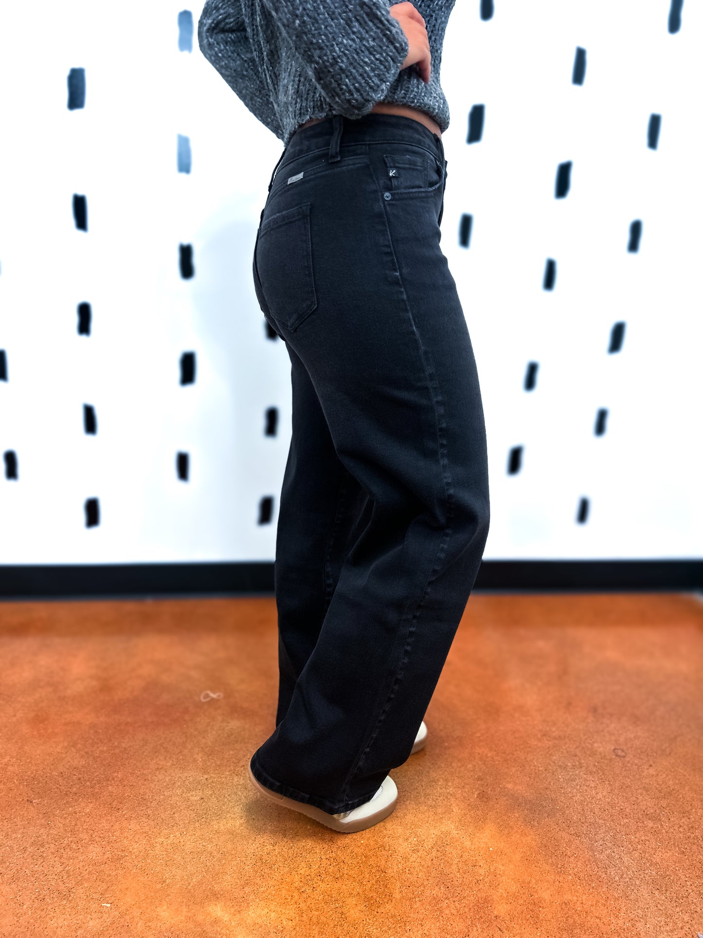 Black High Rise Wide Leg Denim Jeans