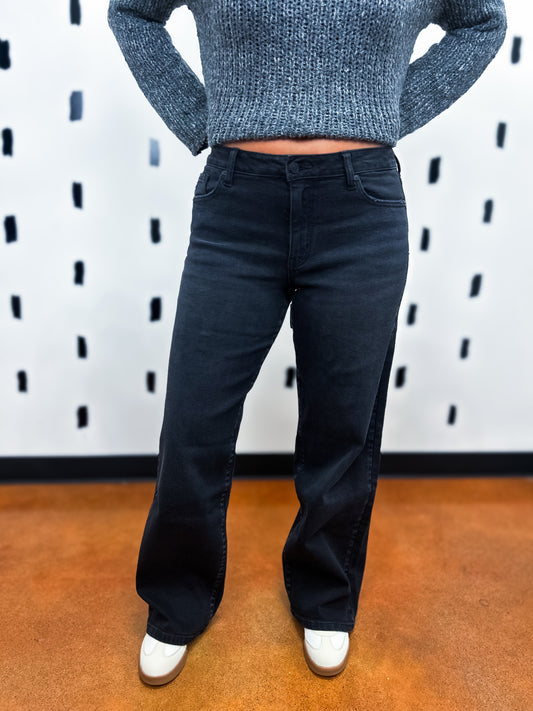 Black High Rise Wide Leg Denim Jeans
