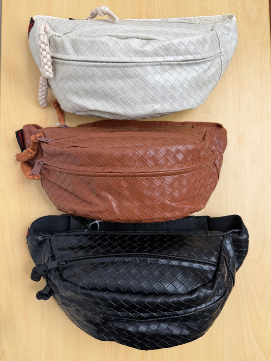 Faux Leather Woven Atlas Crossbody Bum Bag