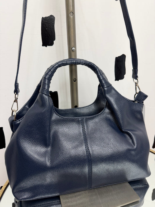 Navy Faux Leather Hobo Tote Bag