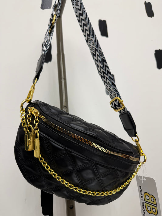 Black Quilted Faux Leather Crossbody Bum Bag
