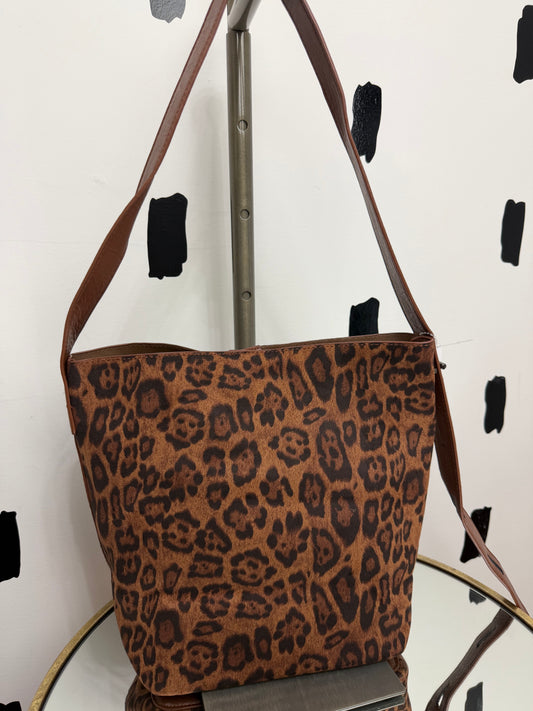 Leopard Microsuede Bucket Tote Bag