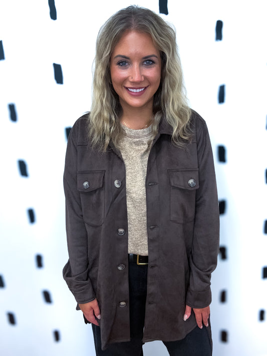 Coffee Bean Belted Suede Shacket