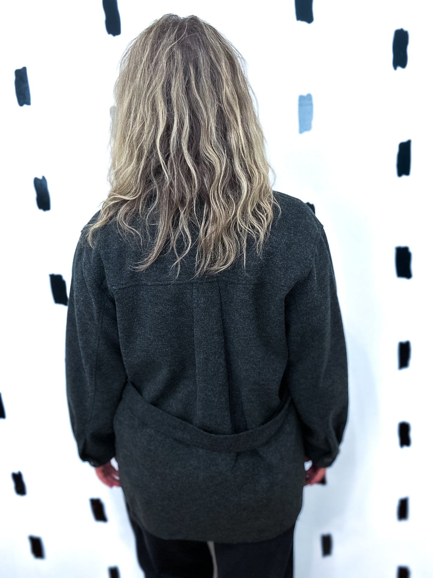 Black Wool Like Belted Shacket