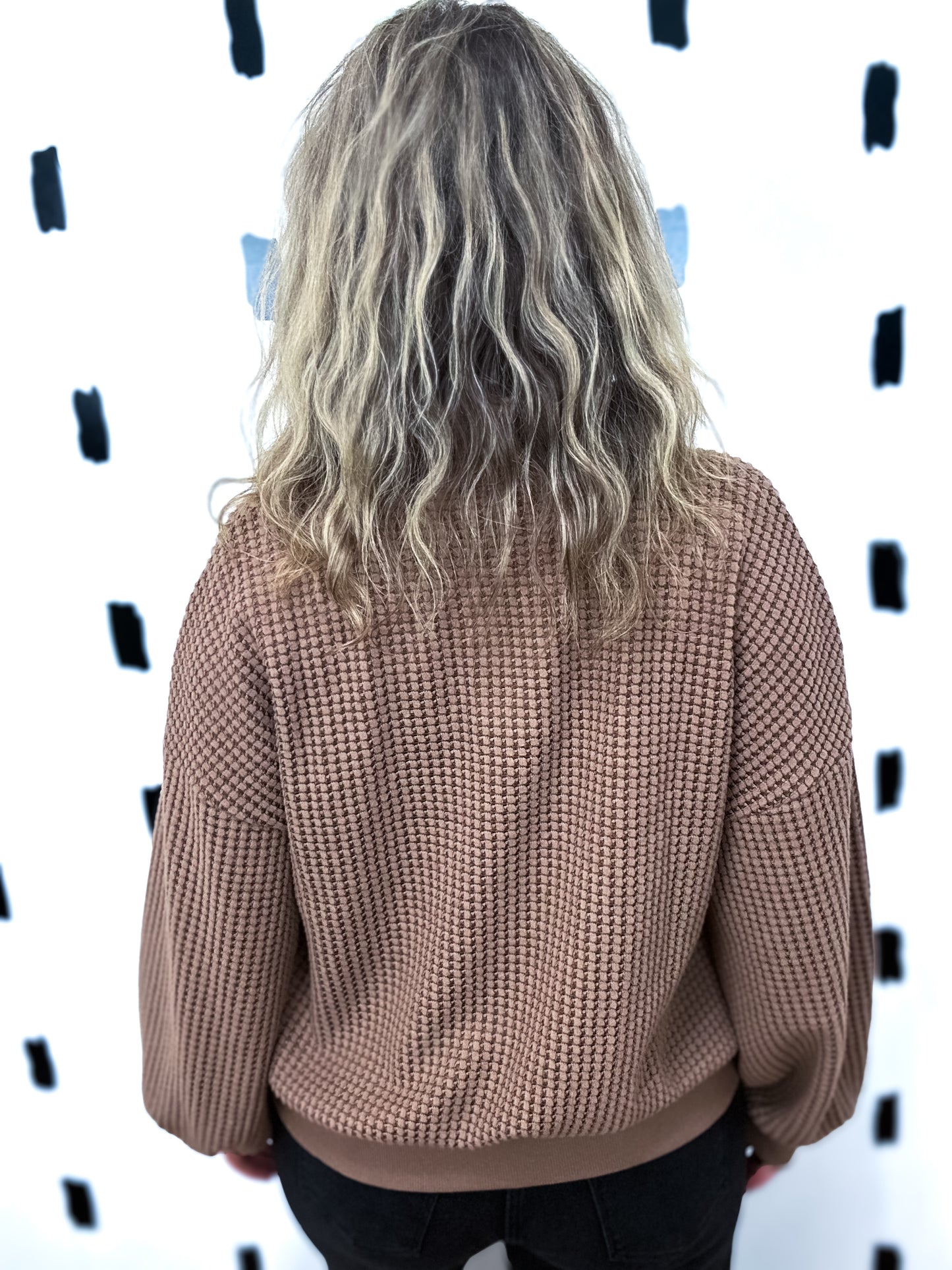 Chocolate Half Button Down Waffle Knit Top