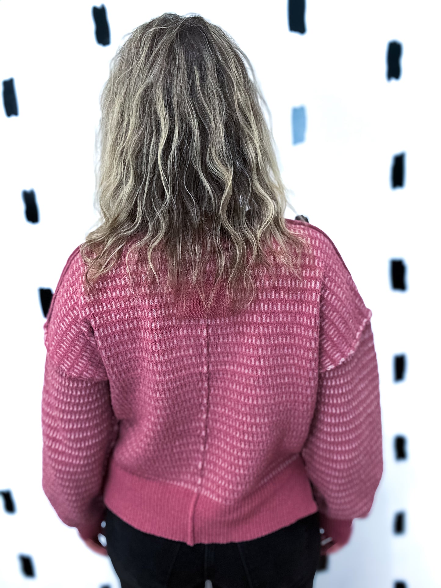 Mauve Two-Tone Textured Knit Sweater