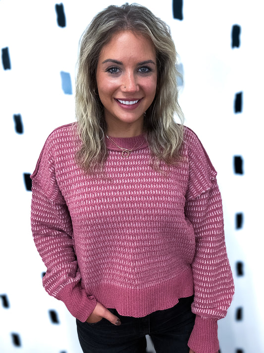 Mauve Two-Tone Textured Knit Sweater