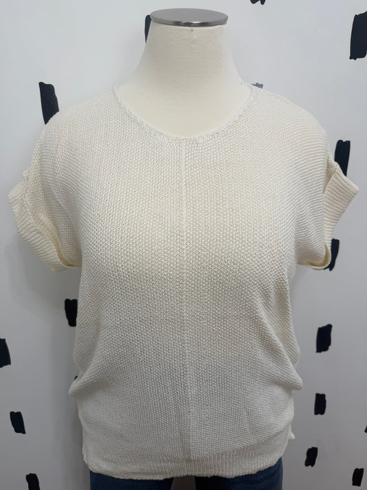 Cream Center Seam Short Sleeve Sweater