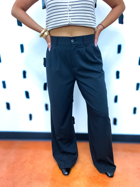 Black Pleated Wide Leg Dress Pant