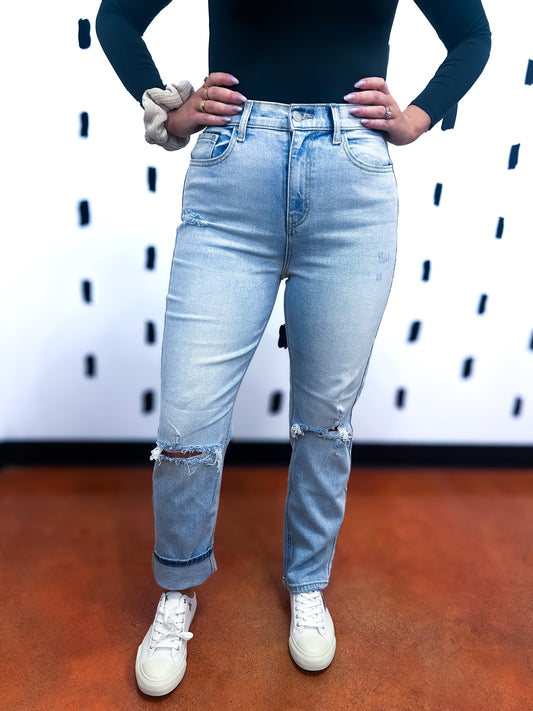 Light Denim High Rise Straight Leg Jean