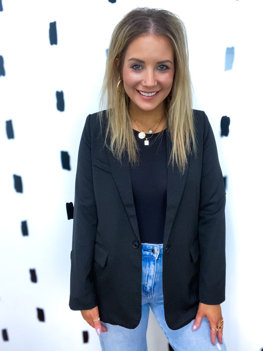 Black Solid Long Sleeve Blazer