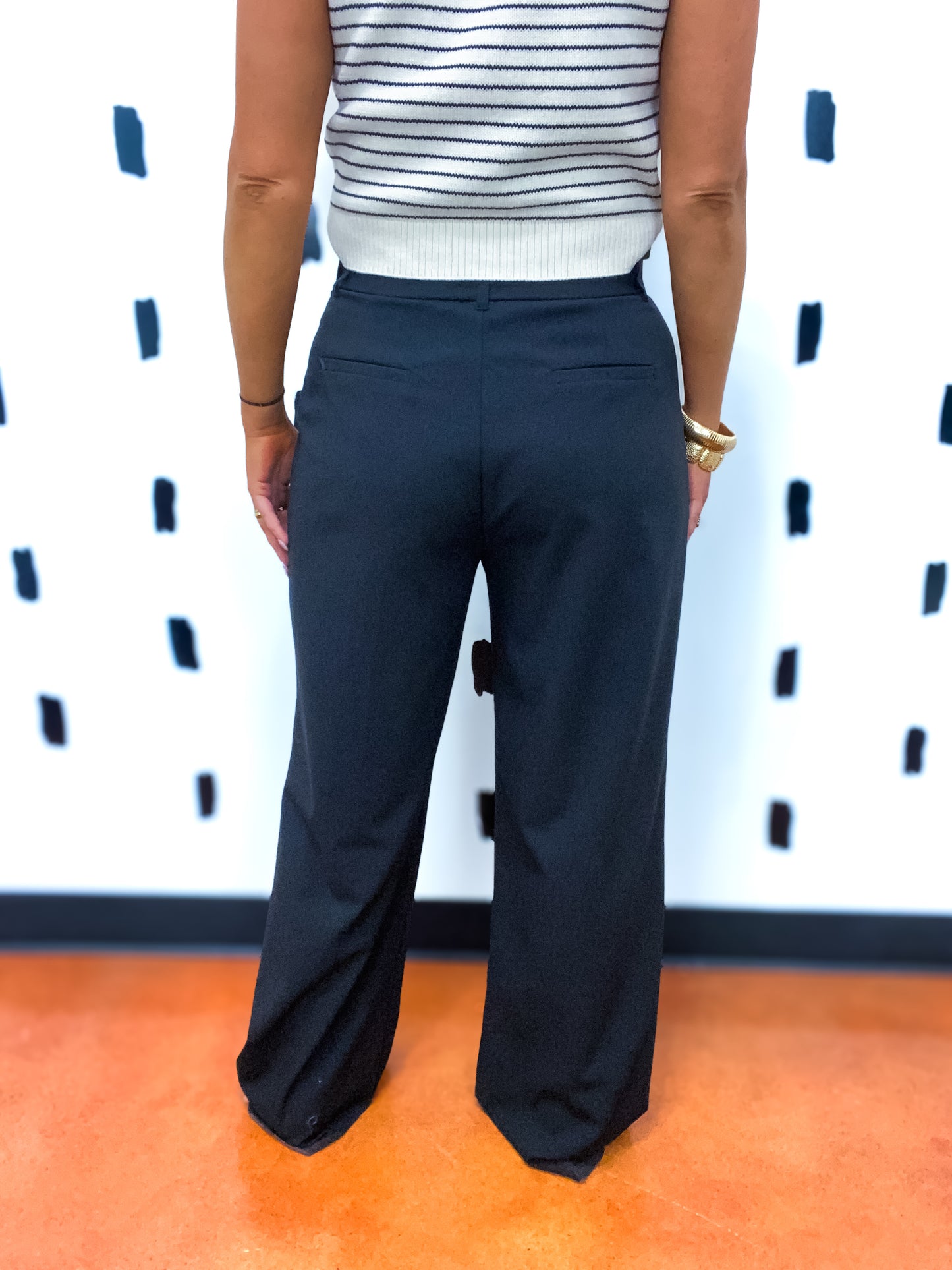 Black Pleated Wide Leg Dress Pant