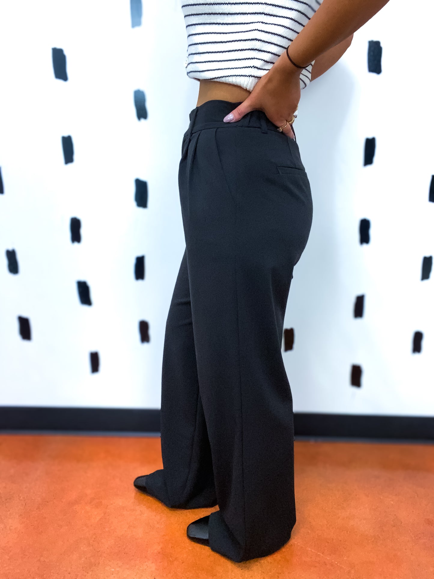 Black Pleated Wide Leg Dress Pant