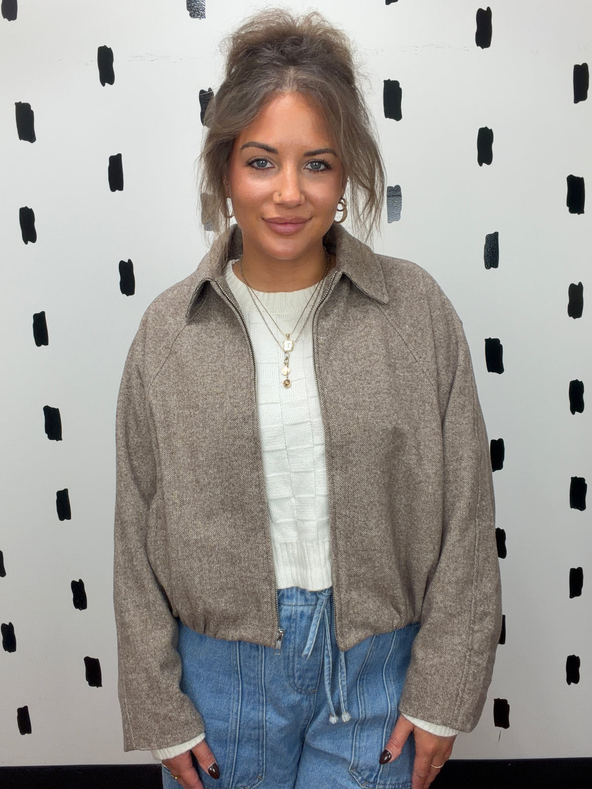 Mocha Raglan Zip-Up Balloon Hem Jacket